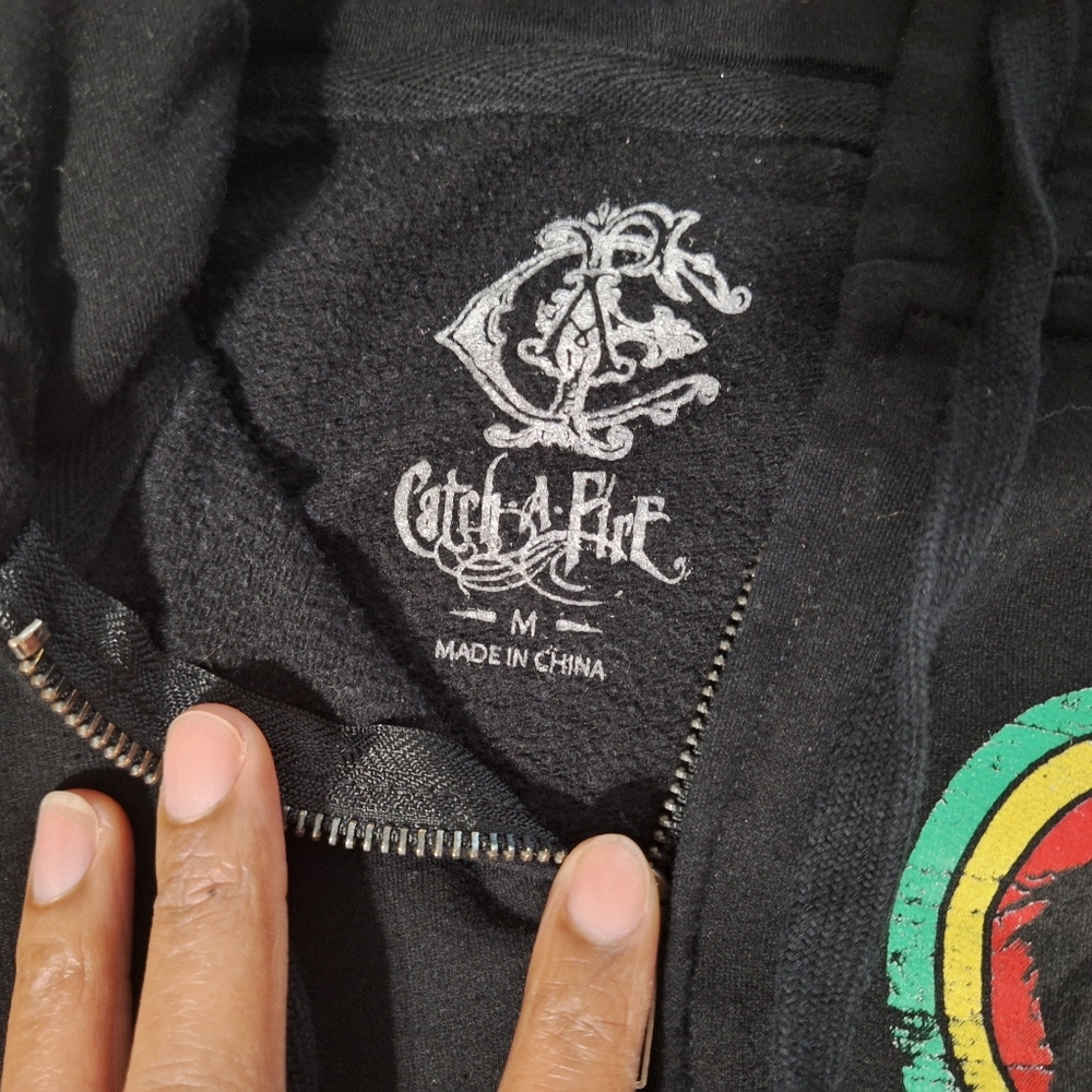 Bob Marley Black "One Love" Hoodie Jacket View 2